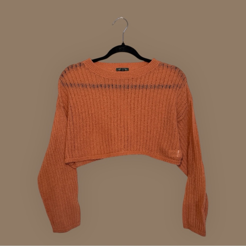 Orange Cropped Knit Sweater